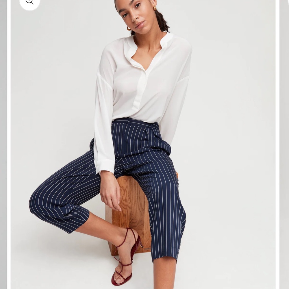 ARITZIA Babaton Modesto Pant Navy Blue & White Trousers